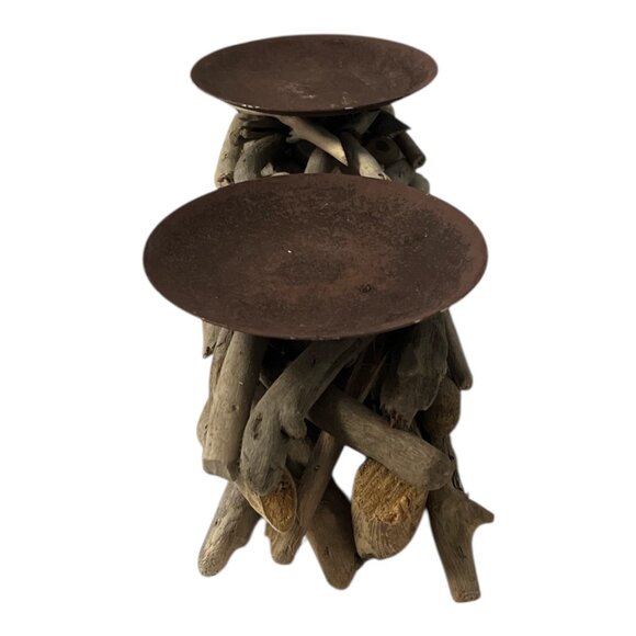 Rustic Driftwood and Metal Double Candle Holder – Coastal Beach House Centerpiec - Picture 3 of 5